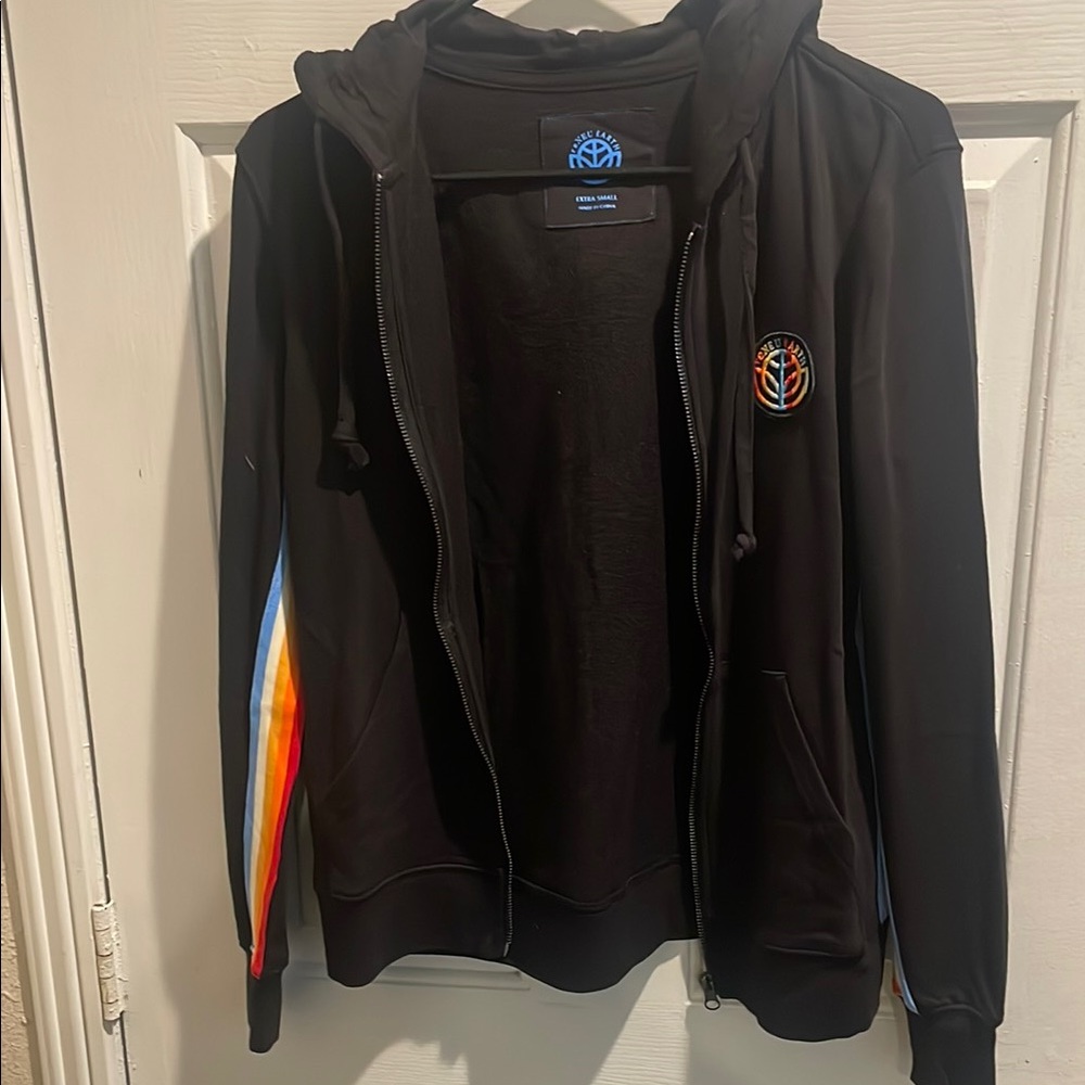 Black Hoodie with Rainbow Sleeve Detail